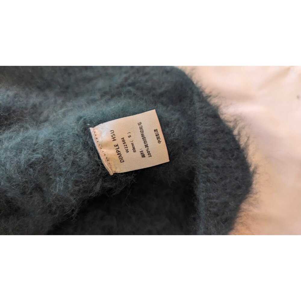 Dimple Hsu Dark Green LUSH, BEAUTIFUL Asymmetrical Mock Neck prob Angora Sweater - Picture 5 of 6
